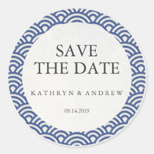 Japanisch Seigaiha Wedding Save the Date oder Cust Runder Aufkleber