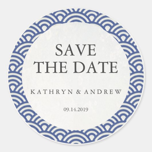 Japanisch Seigaiha Wedding Save the Date oder Cust Runder Aufkleber (Vorderseite)