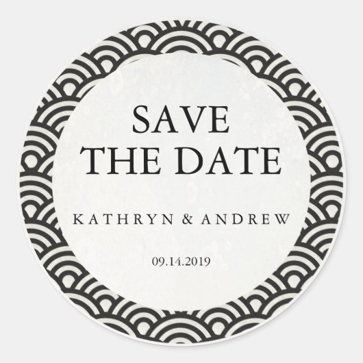 Japanisch Seigaiha Wedding Save the Date oder Cust Runder Aufkleber (Vorderseite)