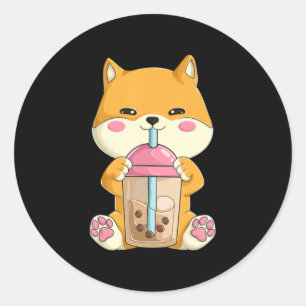 Japanisch Shiba Inu Women Girls Kawaii Bubble Boba Runder Aufkleber