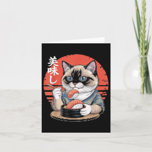 Japanisch Siamese Cat Eating Sushi Kawaii Anime Ca Karte