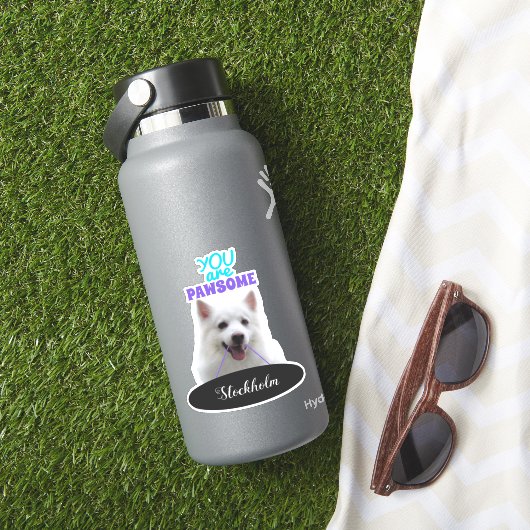 Japanisch Spitz Lila Pawsome Vinyl Stickers Aufkleber (HydroFlask Insitu)