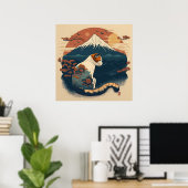 Japanisch Style Cat Art Poster - Rot und Blau (Heimbüro)