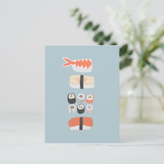 Japanisch Sushi Nigiri Maki Roll Stack Postkarte (Stehend Vorderseite)