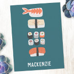 Japanisch Sushi Personalisiert Postkarte<br><div class="desc">japanische Küche für diejenigen,  die Liebe haben Sushi,  Sashimi,  Nigiri und Maki Brötchen zu essen. Originelle Kunst von Nic Squirrell. Ändern Sie den Namen,  um ihn zu personalisieren.</div>