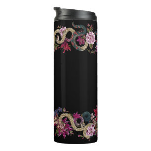 Japanisch Tattoo Style Blumenschlange Thermosbecher