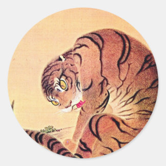 Japanisch Tiger Woodblock Vintag Art Ukiyo-E Runder Aufkleber