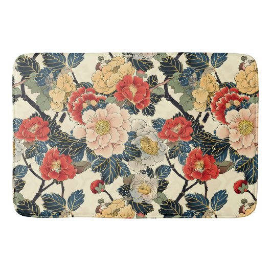 Japanisch Ukiyo-E Art Floral Pattern Badematte (Vorderseite)
