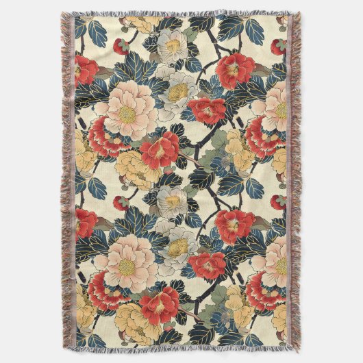 Japanisch Ukiyo-E Art Floral Pattern Decke (Vorderseite Vertikal)