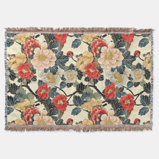 Japanisch Ukiyo-E Art Floral Pattern Decke (Vorderseite)