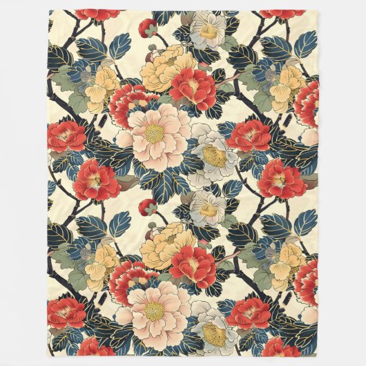Japanisch Ukiyo-E Art Floral Pattern Fleecedecke (Vorderseite)