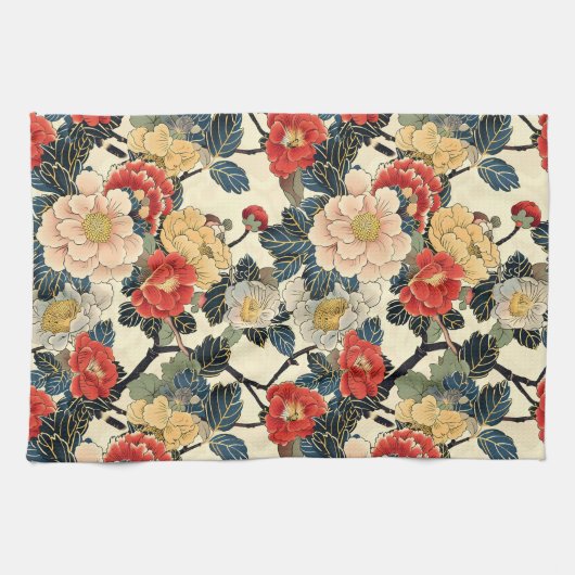 Japanisch Ukiyo-E Art Floral Pattern Geschirrtuch (Horizontal)