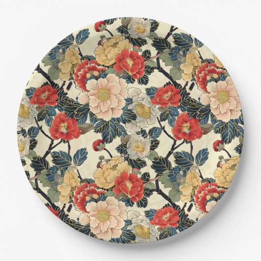 Japanisch Ukiyo-E Art Floral Pattern Pappteller (Vorderseite)