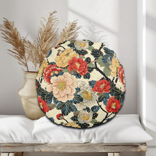 Japanisch Ukiyo-E Art Floral Pattern Rundes Kissen