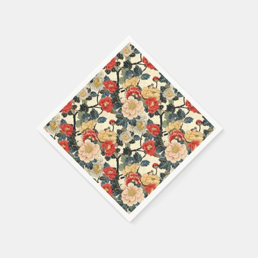 Japanisch Ukiyo-E Art Floral Pattern Serviette (Ecke)