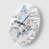 Japanisch Ukiyo-e der 47 Ronin kämpfend Samurai Große Wanduhr (Winkel)