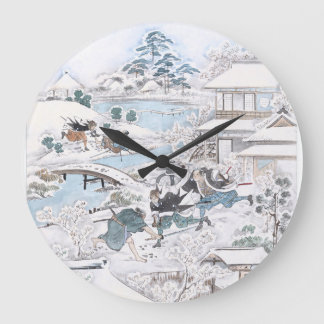 Japanisch Ukiyo-e der 47 Ronin kämpfend Samurai Große Wanduhr
