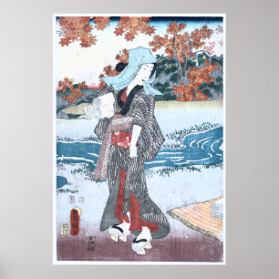 Japanisch Ukiyo-e Momiji to onna by Kunisada Poster