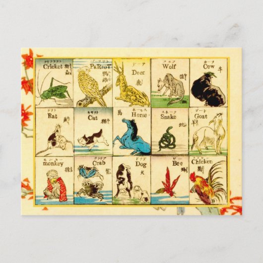 Japanisch und Englisch gekennzeichnete Tiere Postkarte (Vorderseite)
