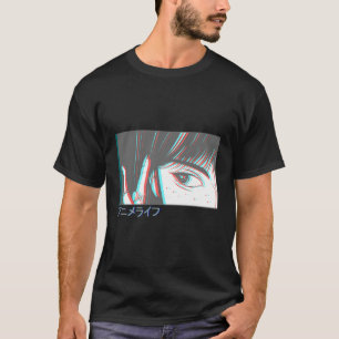 Japanisch Vaporwave Anime Eyes Ästhetische Glitch T-Shirt