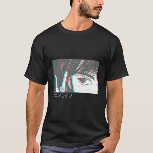 Japanisch Vaporwave Anime Eyes Ästhetische Glitch T-Shirt (Vorderseite)