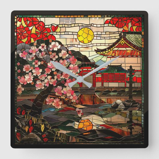 Japanisch verkleidete Glas Art Wall Uhr (Vorderseite)
