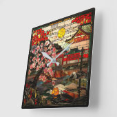 Japanisch verkleidete Glas Art Wall Uhr (Winkel)