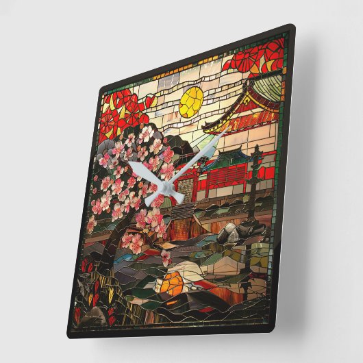 Japanisch verkleidete Glas Art Wall Uhr (Winkel)