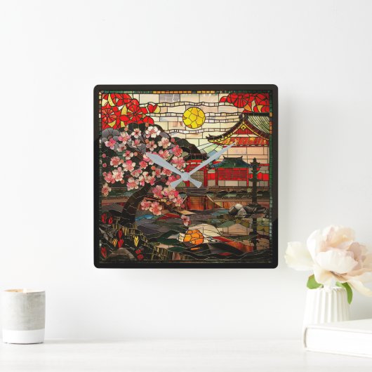 Japanisch verkleidete Glas Art Wall Uhr (Zuhause)