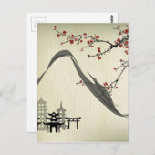 Japanisch,Vintag,Kirschblüte,Wasserfarbe,Kunst, Postkarte (Vorne/Hinten)