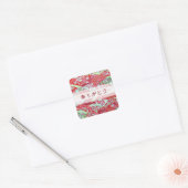 Japanisch Washi Art Red Floral "Danke" Square Quadratischer Aufkleber (Umschlag)