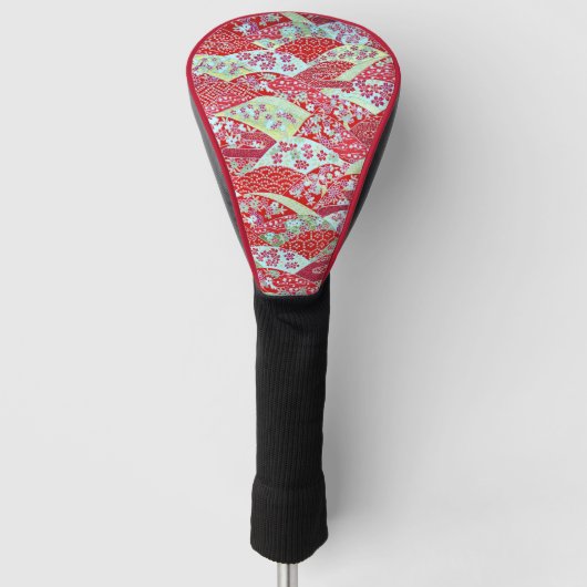 Japanisch Washi Art Red Floral Golf Head Cover Headcover (Vorderseite)