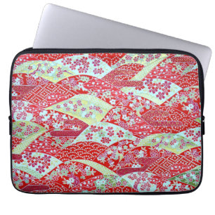 Japanisch Washi Art Red Floral Origami Yuzen Laptopschutzhülle