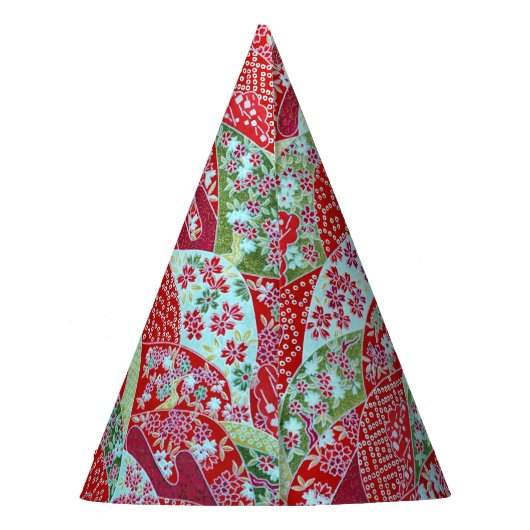 Japanisch Washi Art Red Floral Origami Yuzen Partyhütchen (Rückseite)