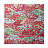 Japanisch Washi Art Red Floral Origami Yuzen Tile Fliese (Vorderseite)