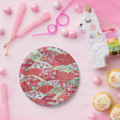 Japanisch Washi Red Floral Origami Yuzen Teller (Party)