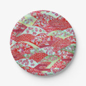 Japanisch Washi Red Floral Origami Yuzen Teller (Vorderseite)