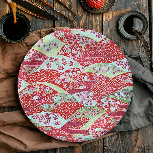 Japanisch Washi Red Floral Origami Yuzen Teller