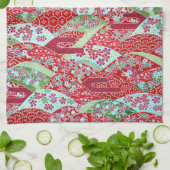 Japanisch Washing Red Floral Origami Yuzen Handtuc Geschirrtuch (Gefaltet)