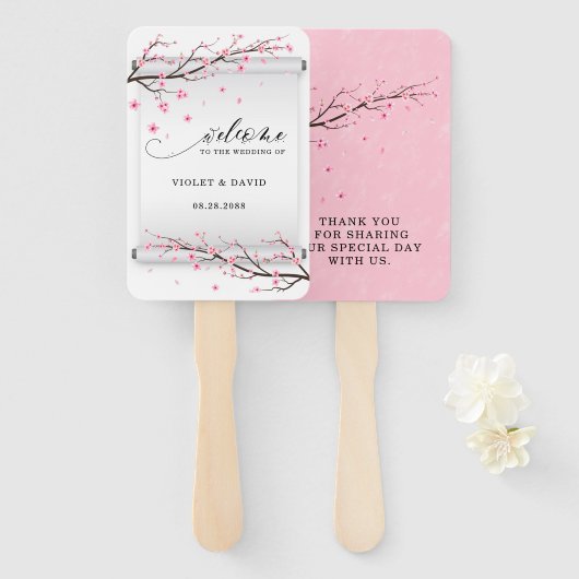 Japanisch Weiße Scroll Cherry Blossom Tree Hochzei Fächer (Vorne und Hinten)