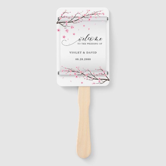 Japanisch Weiße Scroll Cherry Blossom Tree Hochzei Fächer (Vorderseite)