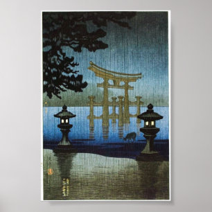 Japanische Abends-Regen-Kunst Woodblock Ukiyo-E Poster