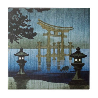 Japanische Abends-Regen Woodblock Kunst Ukiyo-e Fliese