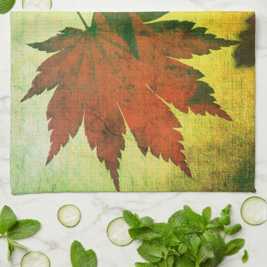 Japanische Ahornblattschrift wird rot-grün elegant Geschirrtuch (Gefaltet)