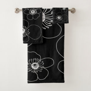 Japanische Anemonen auf schwarz Badhandtuch Set