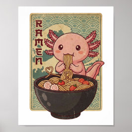 Japanische Anime Axolotls Ramen Schwarzer Axolotl  Poster