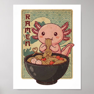 Japanische Anime Axolotls Ramen Schwarzer Axolotl Poster