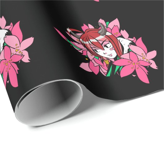 Japanische Anime Girl Demon Ästhetische Blume Geschenkpapier (Rolleneckpunkt)