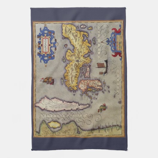 Japanische Antikkarte von Mercator und Hondius Geschirrtuch (Vertikal)