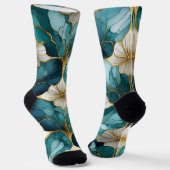 Japanische Aquamarine Blütensocken Socken (Gewinkelt)